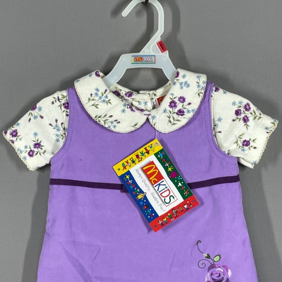NEW Vintage McDonalds McKids Jumper Dress Set Girls 12 Months purple blue floral - Picture 2 of 12